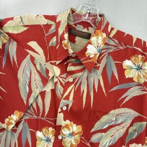 Tori Richard Shirt Mens Large Red Tropical Floral Hawaiian Rayon Aloha USA VTG